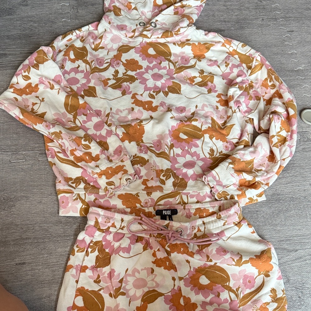 PAIGE Pink and Orange Floral Hoodie and Shorts